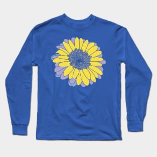 Yellow Gray and Purple Flower Drawing Long Sleeve T-Shirt